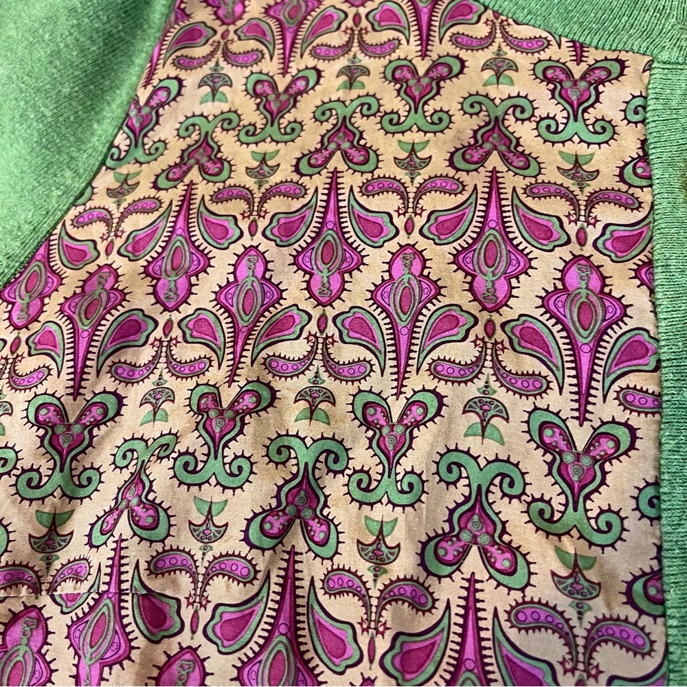 Saks Fifth Avenue Classic Green Cotton‎ and Purple Silk Blend Cardigan Sweater M - Picture 5 of 13